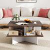 imageGiantex Square Coffee Table Mid Century Modern Center Table with 4 Storage Compartments amp CrossShape Base 24 Inch Farmhouse Coffee Tables for Living Room BrownBrown