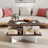 imageGiantex Square Coffee Table Mid Century Modern Center Table with 4 Storage Compartments amp CrossShape Base 24 Inch Farmhouse Coffee Tables for Living Room BrownWalnut