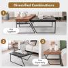 imageGiantex Stacking Coffee Table Set of 2 Black amp Brown Modern Side Table with Powder Coated Metal Legs Trapezoid Nesting Table for Living Room Office Bedroom Black  Brown