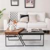 imageGiantex Stacking Coffee Table Set of 2 Black amp Brown Modern Side Table with Powder Coated Metal Legs Trapezoid Nesting Table for Living Room Office Bedroom Black  Brown