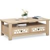 imageGiantex 2Tier Coffee Table 465 Rectangular Center Table wAcrylic Mirror Design Wooden Table wLarge Tabletop Open Shelf 2 Drawers amp 5 Support Legs Accent Living Room Furniture NaturalNatural