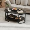 imageGiantex 2Tier Coffee Table Oval Center Table with Wood Grain Top amp Open Storage Shelf Modern Accent Table with Heavy Duty Metal Frame Cocktail Table for Living Room Reception BlackBlack