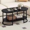 imageGiantex 2Tier Coffee Table Oval Center Table with Wood Grain Top amp Open Storage Shelf Modern Accent Table with Heavy Duty Metal Frame Cocktail Table for Living Room Reception BlackBlack Marble