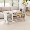 imageGiantex 2Tier Coffee Table with Storage Mid Century Modern Center Table Geometric Living Room Table for Small Space Apartment White