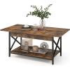 imageGiantex 2Tier Coffee Table with Storage Shelf Modern Accent Cocktail Tea Table with Reinforced XShaped Structure Solid Metal Legs amp Adjustable Feet Center Table for Living Room BlackRustic Brown
