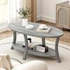 imageGiantex 44 Inch Oval Coffee Table 2Tier Center Table with Storage Shelf amp Rubber Wood Frame Modern Farmhouse Living Room Table for Reception Office Gray