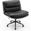 imageGiantex Armless Office Chair with Wheels PU Leather Height Adjustable Vanity Chair wCurved Backrest MidBack Criss Cross 360 Swivel Ergonomic Computer Desk Chair for Home Office amp Bedroom WhiteBlack