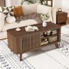 imageGiantex Coffee Table with Storage Mid Century Modern Tea Table with Adjustable Shelves amp 2 Doors Wood Coffee Tables wFluted Design Rectangular Farmhouse Center Table for Living Room Bedroom