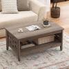 imageGiantex Farmhouse Coffee Table 2Tier Center Table with Storage Open Shelf amp Woven Slatted Design 395 Rectangular Accent Cocktail Table Wood Coffee Tables for Living Room Rustic OakRustic Oak