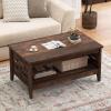 imageGiantex Farmhouse Coffee Table 2Tier Center Table with Storage Open Shelf amp Woven Slatted Design 395 Rectangular Accent Cocktail Table Wood Coffee Tables for Living Room Rustic OakRustic Brown