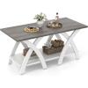 imageGiantex Farmhouse Coffee Table 2Tier Wood Center Table with Storage Shelf amp XShaped Support Legs 40 Inch Rectangular Living Room Table with Open Display Area for Small Space Grey OakampWhiteGrey Oak  White
