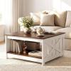 imageGiantex Farmhouse Coffee Table 315 Inch Square Wood Coffee Table with Storage Shelf 2Tier Vintage Center Table with Open Compartment Rustic Living Room Table for Home Office NaturalBrown