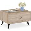 imageGiantex Farmhouse Coffee Table with Storage Accent Cocktail Table with Hidden Compartment 4 Raised Legs amp Back Storage Space Wood Center Coffee Table for Living Room Bedroom Oak