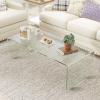 imageGiantex Glass Coffee Table 425 Inch Clear Tempered Glass Center Table with with 4 Foot Pads and Round Edges Modern Waterfall Living Room Table for Home Office Apartment and Reception
