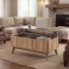 imageGiantex Lift Top Coffee Table with Storage 435 Mid Century Modern Center Table with Solid Wood Leg amp Hidden Compartment Minimalist Fluted Living Room Table for Home Office Oak355 X 20 X 165