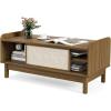 imageGiantex Mid Century Coffee Table with Storage Rattan Modern Tea Table with Sliding Doors Adjustable amp Removable Shelf Rattan Woven Door Wooden Accent Center Tables for Living Room Apartment