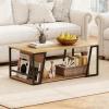 imageGiantex Modern Coffee Table with Storage 2Tier Rustic Wood Center Table with Shelf Compartment Metal Frame Rectangular Geometric Living Room Table for Apartment OakOak