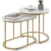 imageGiantex Modern Nesting Coffee Table Set of 2 Coffee Table amp End Table Sets Golden Steel Frame Easy Assembly Accent MarbleLook Stacking Side Table for Living Room Bedroom Apartment Gold