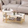 imageGiantex Nesting Coffee Table Set of 2 Detachable Rectangular Table amp Round Table Set wWood Grain Sturdy Golden Metal Frame Modern Stacking Side Table for Living Room Bedroom Rustic BrownGold  White