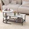 imageGiantex Nesting Coffee Table Set of 2 Detachable Rectangular Table amp Round Table Set wWood Grain Sturdy Golden Metal Frame Modern Stacking Side Table for Living Room Bedroom Rustic BrownBlack  White