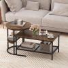 imageGiantex Nesting Coffee Table Set of 2 Detachable Rectangular Table amp Round Table Set wWood Grain Sturdy Golden Metal Frame Modern Stacking Side Table for Living Room Bedroom Rustic BrownBlack  Rustic Brown