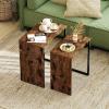 imageGiantex Nesting Coffee Table Set of 2 Rectangular Stackable Side Tables with Sturdy Metal Frames Modern Nesting End Tables for Living Room Bedroom Rustic Brown