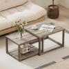 imageGiantex Nesting Coffee Table Set of 2 Stackable 2Tier End Tables with Storage Shelf Rubber Wood Frame Farmhouse Nesting Tables for Living Room Bedroom Small Space Grey Oak