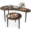 imageGiantex Nesting Tables Set of 2 Mid Century Modern Coffee Tables with Solid Wood Support Legs Wood Side End Tables in Kidney amp Round Shape for Living Room Easy Assembly Walnut