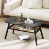 imageGiantex Rattan Coffee Table 2Tier Mid Century Modern Rectangular Center Table with Rattan Storage Shelf amp Rubber Wood Legs Living Room Table for Small Spaces Dorm ApartmentDark Gray