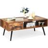imageGiantex Rectangular Coffee Table MidCentury TV Stand w 1 Drawer and Open Storage Shelf for Living Room Reception Room Accent Sofa Cocktail Table 43 L x 215 W x 175 H Rustic BrownRustic Brown