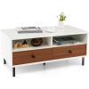imageGiantex Rectangular Wood Coffee Table 2Tier Modern Center Table with 2 Drawers 2 Storage Shelves Easy Assembly 40Length TV Stand for Living Room
