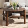 imageGiantex Round Coffee Table 32 Wooden Accent Cocktail Tea Table with Solid Wood Veneered amp Fluted Design Mid Century Modern Center Table for Living Room Black amp WalnutRustic Brown