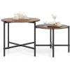 imageGiantex Round Coffee Table Set of 2 Nesting Tables with Metal Frame Imitated MarbleLike Top Adjustable Foot Pads Circle End Table Side Tables Center Table for Living Room Bedroom WhiteRustic Brown