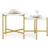 imageGiantex Round Coffee Table Set of 2 Nesting Tables with Metal Frame Imitated MarbleLike Top Adjustable Foot Pads Circle End Table Side Tables Center Table for Living Room Bedroom WhiteWhite