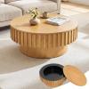 imageGiantex Round Coffee Table with Storage Modern Drum Fluted Center Table with Solid Wood Veneered Unique Circle Wood Coffee Table for Living Room Small Spaces NaturalNatural