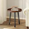 imageGiantex Round End Table Mid Century Modern Side Table with Wooden Tray amp Bamboo Legs Sofa Couch Accent Table Small Coffee Table for Small Space Living Room Nightstand for Bedroom WalnutWalnut