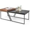 imageGiantex Stacking Coffee Table Set of 2 Black amp Brown Modern Side Table with Powder Coated Metal Legs Trapezoid Nesting Table for Living Room Office Bedroom Black  Brown