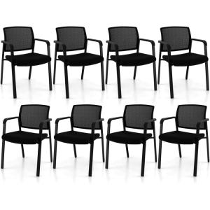 imageGiantex 2Pack Reception Room Chair Set with Mesh Back Metal Frame amp Padded Seat Armrests No Wheels Stacking Guest Chairs for Office Waiting Room Lobby Meeting Black8