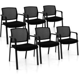 imageGiantex 2Pack Reception Room Chair Set with Mesh Back Metal Frame amp Padded Seat Armrests No Wheels Stacking Guest Chairs for Office Waiting Room Lobby Meeting Black6