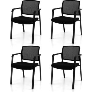 imageGiantex 2Pack Reception Room Chair Set with Mesh Back Metal Frame amp Padded Seat Armrests No Wheels Stacking Guest Chairs for Office Waiting Room Lobby Meeting Black4