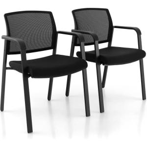 imageGiantex 2Pack Reception Room Chair Set with Mesh Back Metal Frame amp Padded Seat Armrests No Wheels Stacking Guest Chairs for Office Waiting Room Lobby Meeting Black2