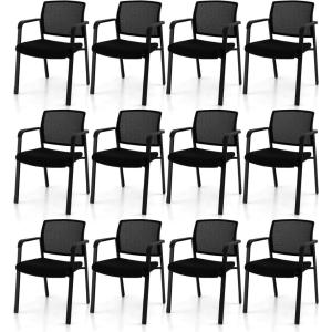 imageGiantex 2Pack Reception Room Chair Set with Mesh Back Metal Frame amp Padded Seat Armrests No Wheels Stacking Guest Chairs for Office Waiting Room Lobby Meeting Black12