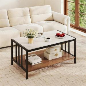 imageGiantex 2Tier Coffee Table with Storage Faux Marble Center Table Table with Sintered Stone Tabletop Open Shelf amp Sturdy Metal Frame Modern Coffee Tables for Living Room Reception Room