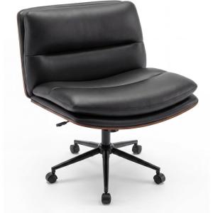 imageGiantex Armless Office Chair with Wheels PU Leather Height Adjustable Vanity Chair wCurved Backrest MidBack Criss Cross 360 Swivel Ergonomic Computer Desk Chair for Home Office amp Bedroom WhiteBlack