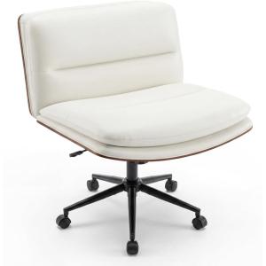 imageGiantex Armless Office Chair with Wheels PU Leather Height Adjustable Vanity Chair wCurved Backrest MidBack Criss Cross 360 Swivel Ergonomic Computer Desk Chair for Home Office amp Bedroom WhiteWhite