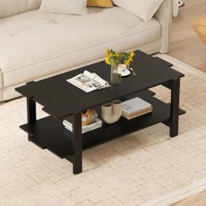 imageGiantex Coffee Table with Storage 45 Inch Modern Center Table with Slatted Design amp Side Rail Support Rectangular Living Room Table for Small Spaces WhiteBlack