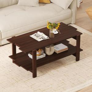 imageGiantex Coffee Table with Storage 45 Inch Modern Center Table with Slatted Design amp Side Rail Support Rectangular Living Room Table for Small Spaces WhiteWalnut