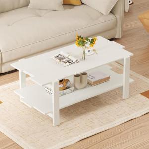 imageGiantex Coffee Table with Storage 45 Inch Modern Center Table with Slatted Design amp Side Rail Support Rectangular Living Room Table for Small Spaces WhiteWhite