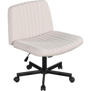 imageGiantex Criss Cross Chair with Wheels Armless Cross Legged Office Chair Fabric Adjustable Swivel Ergonomic Desk Seat Modern Wide Makeup Task Vanity Chair for Home GrayBeige