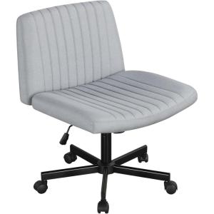 imageGiantex Criss Cross Chair with Wheels Armless Cross Legged Office Chair Fabric Adjustable Swivel Ergonomic Desk Seat Modern Wide Makeup Task Vanity Chair for Home GrayGrey